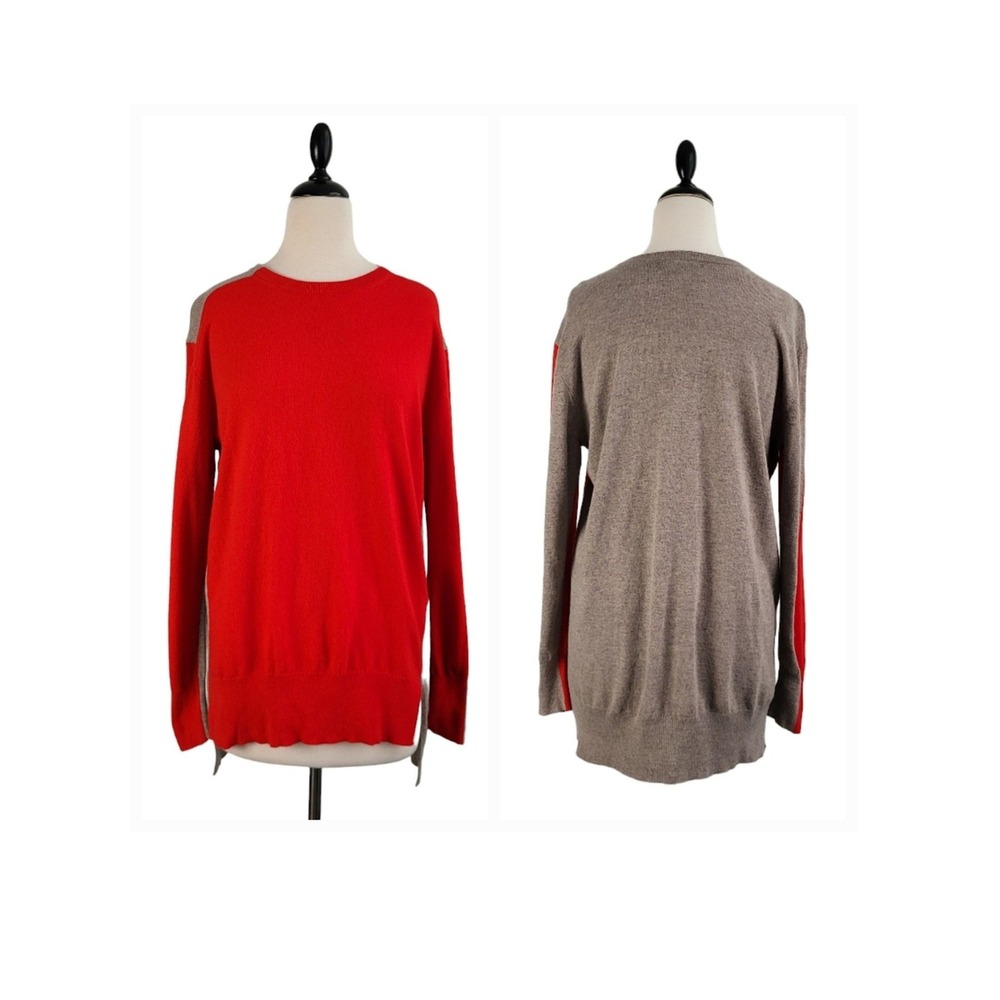 J.Crew‎ Wool Blend Colorblock Tunic Sweater Women's M Red Gray Relaxed Preppy